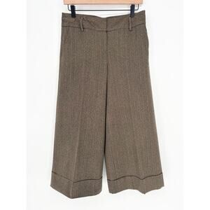 Loft 100% Wool Brown Wide Leg Pinstripe Cropped Ankle Pants Size 4